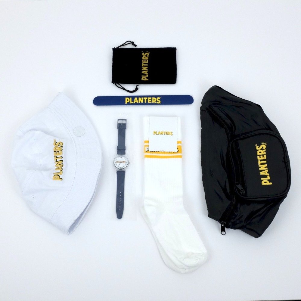 NEW Planters Peanuts Collectable Swag Lot — Fanny Pack Watch Hat Socks Bracelet